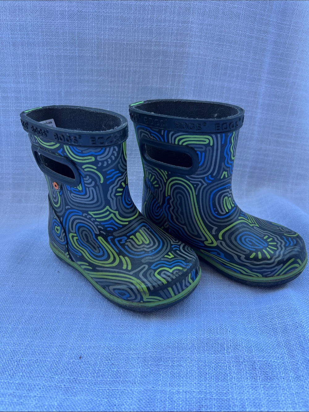 Bogs Kids Navy, Green & Blue Swirl Rain Boots Toddler Size 6